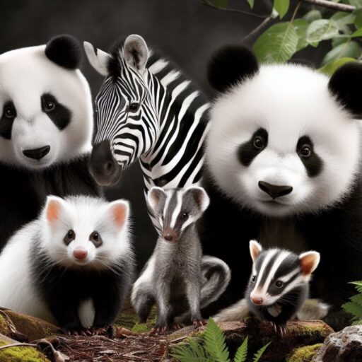 Animales de colores blanco y negro