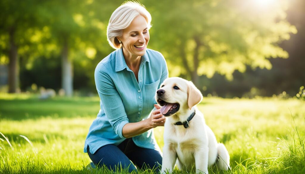 Cachorro labrador sano con su criador Cachorro labrador sano con su criador